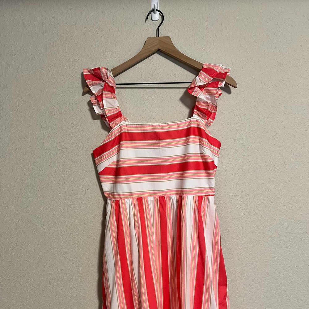 J. Crew Factory Striped Squareneck Midi Dress Guava Spring Blossom Pink Sz 2